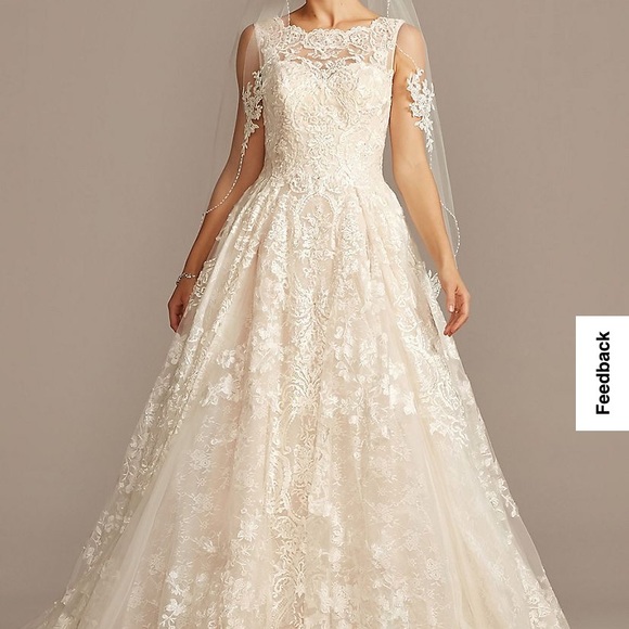 Beaded Lace Wedding Dress with Pleated Skirt - Picture 3 of 13